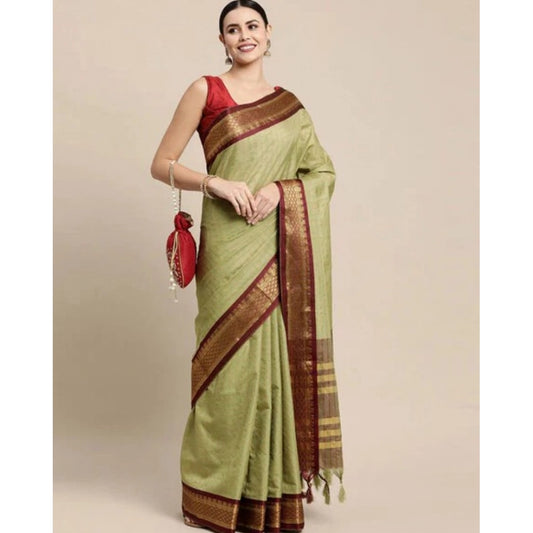 Olive Checkered Cotton Saree