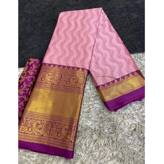 Generic Women's Cotton Silk Printed Saree With Unstitched Blouse 5.5Mtr (Purple)