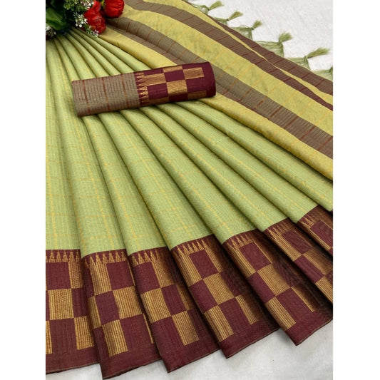 Generic Women's Cotton Silk Printed Saree With Unstitched Blouse 5.5Mtr (Light-Green)