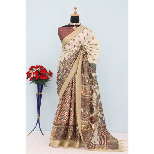 Beige Mysore Silk Digital Print Saree