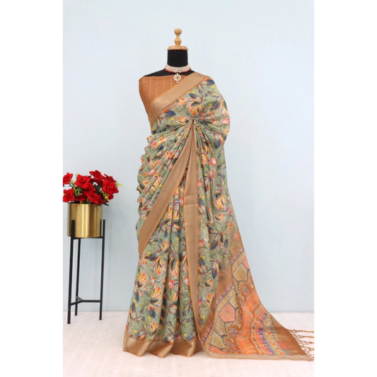 Beige Linen Digital Print Saree