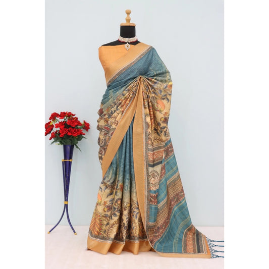 Blue Mysore Silk Digital Print Saree