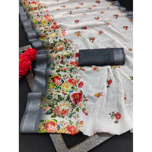 Black Cotton Linen Woven Design Saree