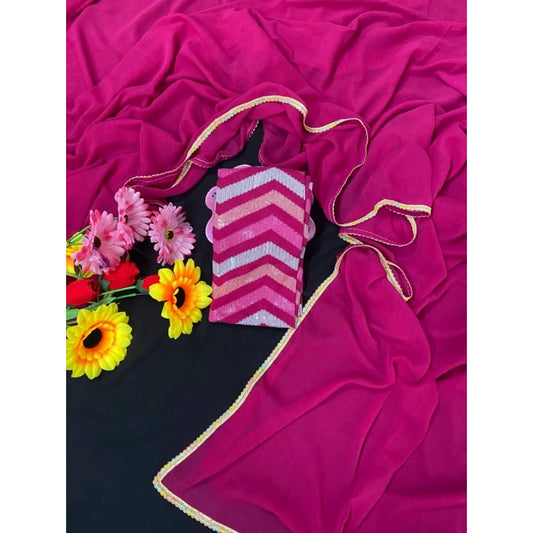 Pink Fox Georgette Solid Saree