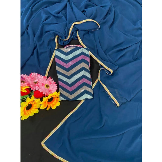 Blue Fox Georgette Solid Saree