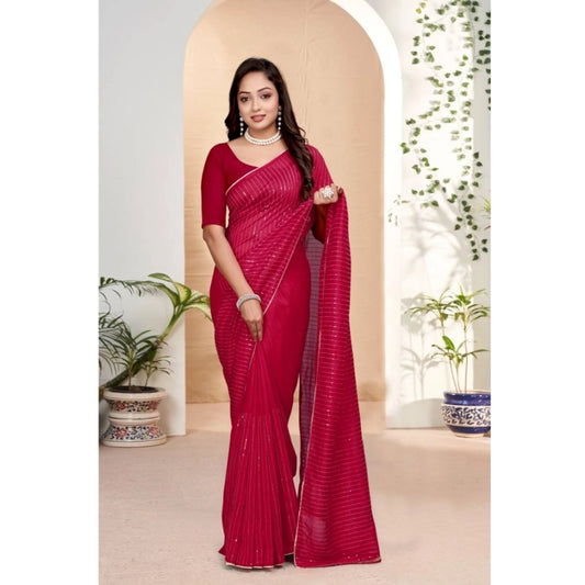 Pink Vichitra Silk Striped Saree