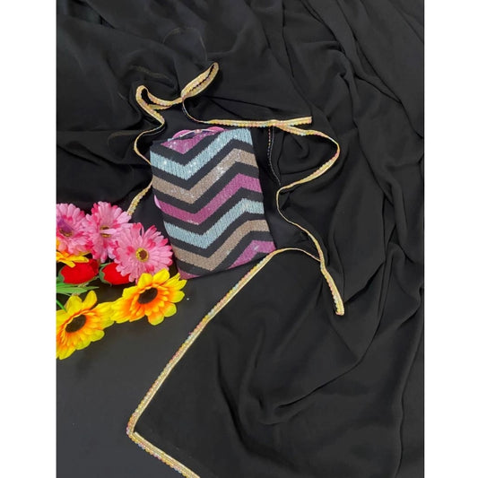 Black Fox Georgette Solid Saree