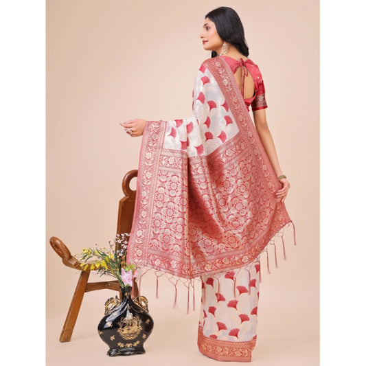 Maroon Linen Cotton Printed Saree