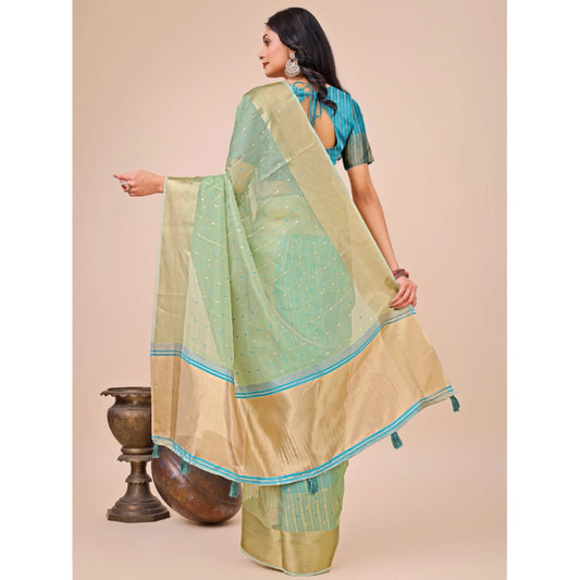 Green Organza Printed Saree