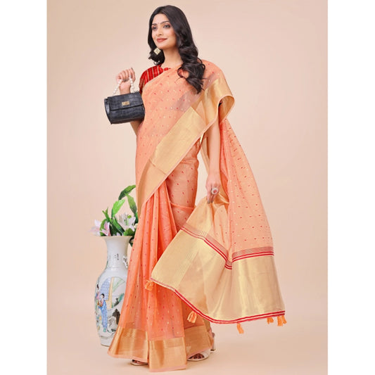 Peach Organza Printed Saree