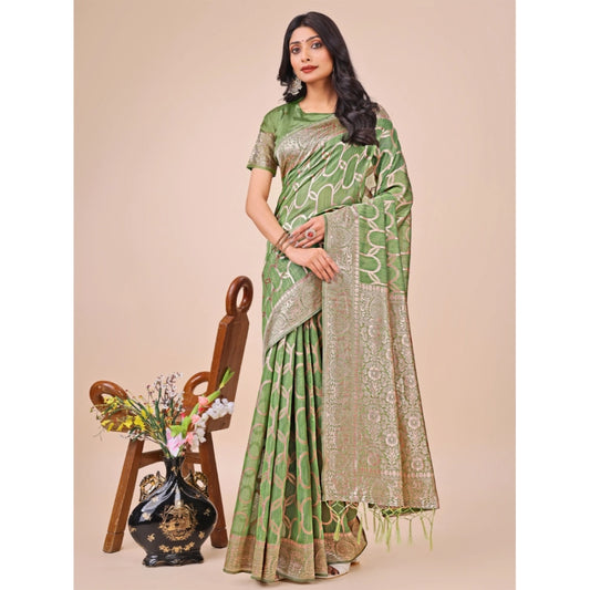Green Linen Cotton Printed Saree