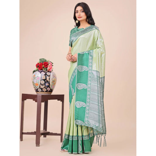 Light Green Lichi Silk Printed Saree