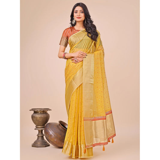 Yellow Organza Printed Saree