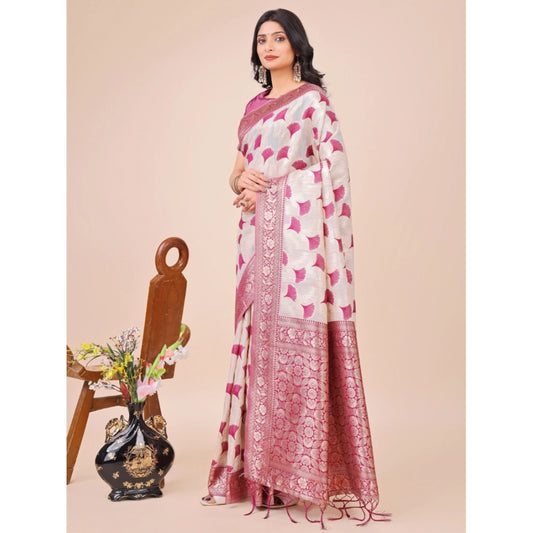 Magenta Linen Cotton Printed Saree