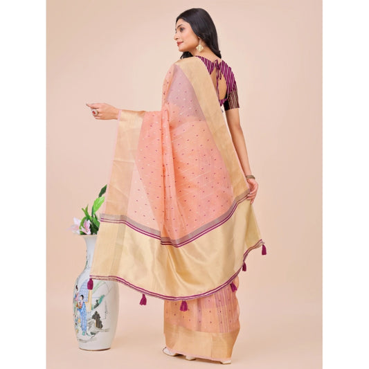 Light Pink Organza Printed Saree