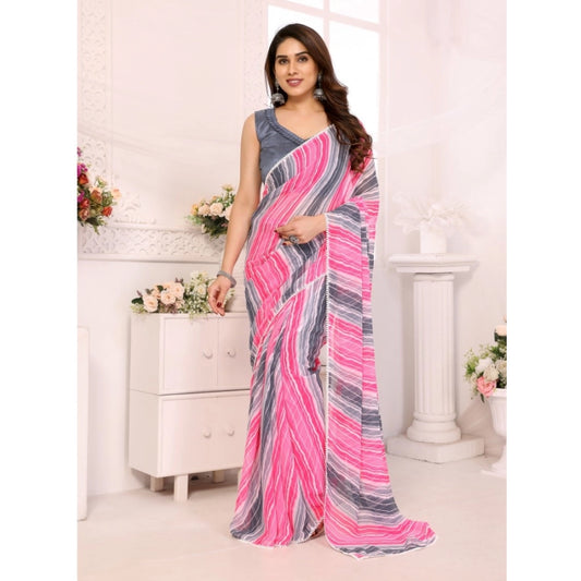 Grey Georgette Striped Saree