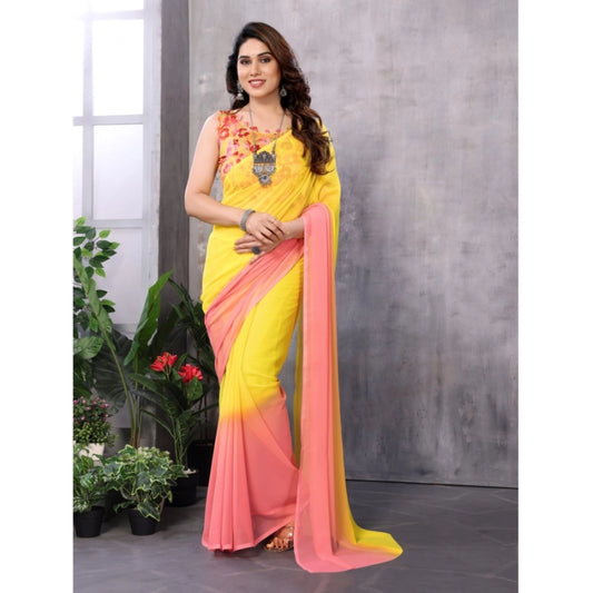 Pink & Yellow Georgette Saree
