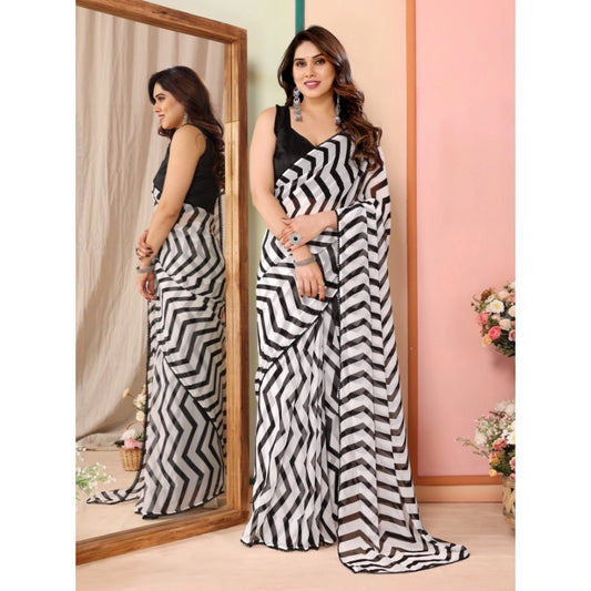 Black Striped Georgette Saree