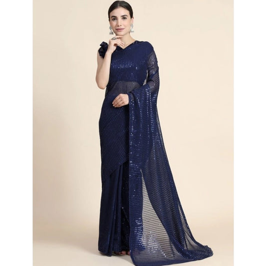 Blue Sequence Georgette Saree