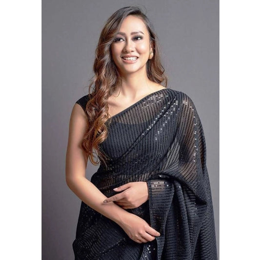 Black Georgette Sequin Saree