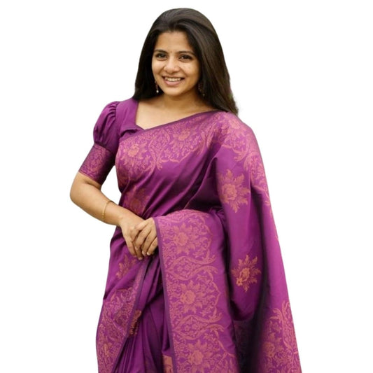 Purple Silk Printed Saree