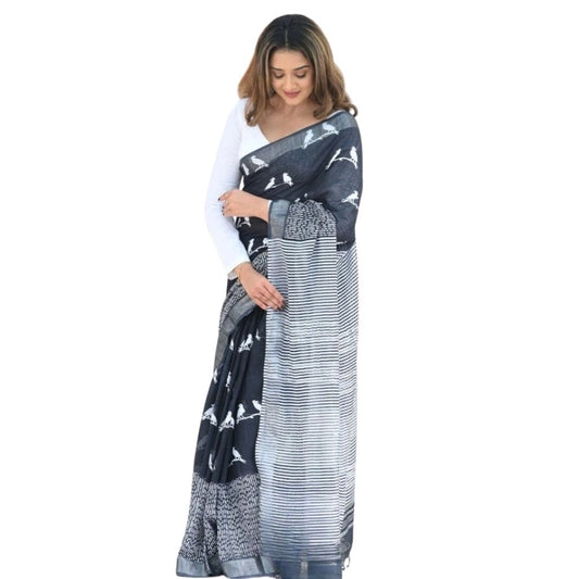 Black Silk Printed Saree