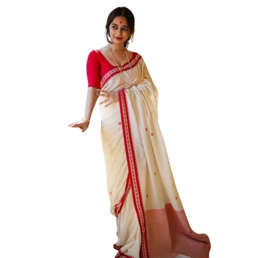 White Cotton Printed Saree