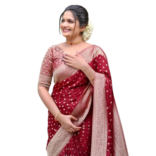 Maroon Silk Printed Saree