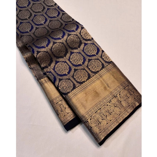 Navy Blue Silk Printed Saree