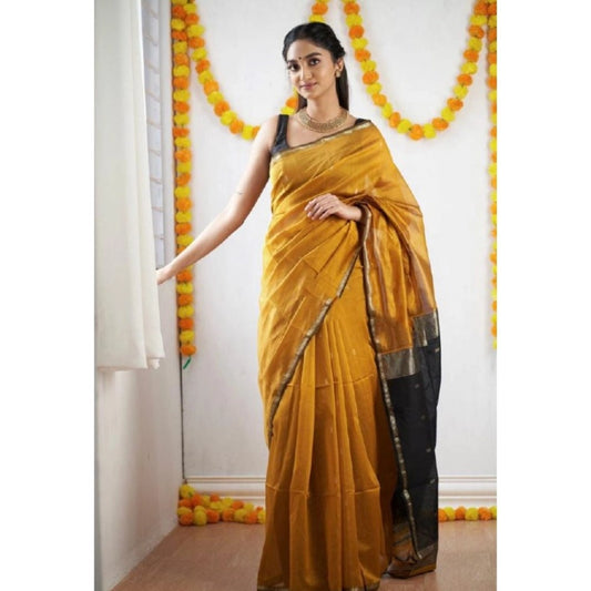 Yellow Cotton Printed Saree