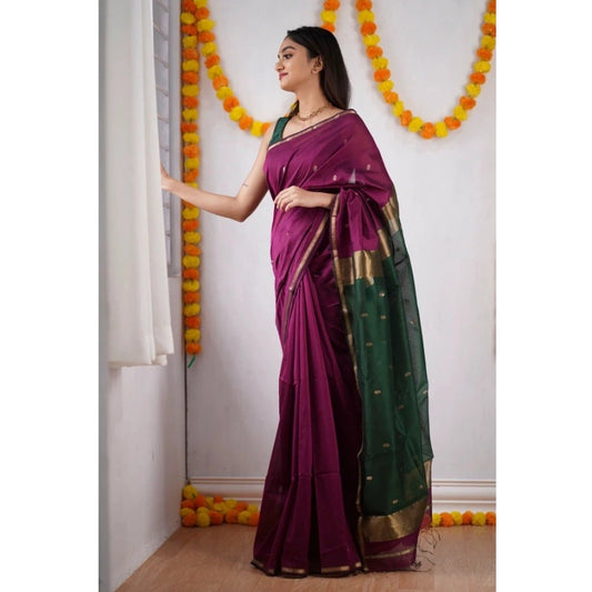 Wine Cotton Printed Saree