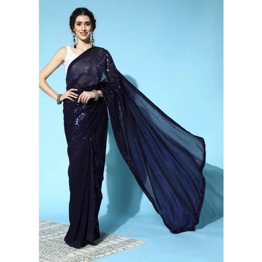Navy Blue Sequence Georgette Saree
