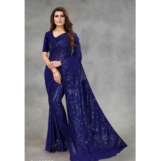 Blue Georgette Sequin Saree