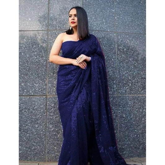 Blue Georgette Sequin Saree