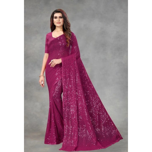 Purple Georgette Sequin Saree