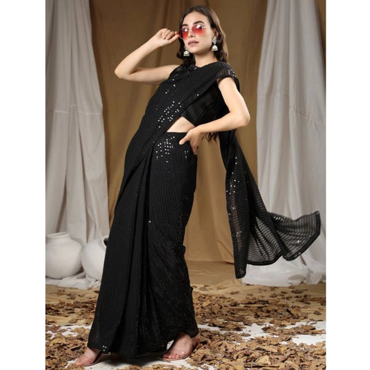 Black Sequence Georgette Saree