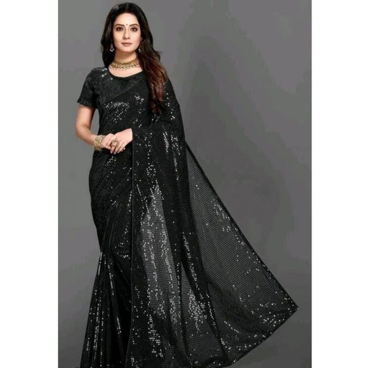 Black Georgette Sequin Saree