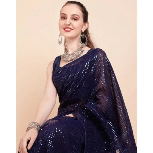 Blue Georgette Sequin Saree