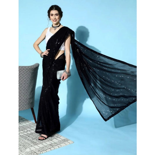 Black Georgette Sequin Saree