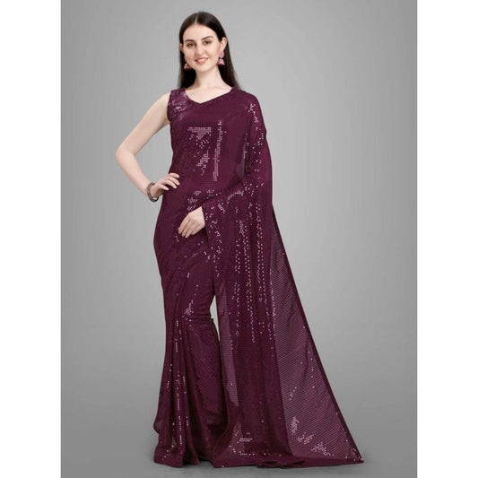 Purple Sequence Georgette Saree