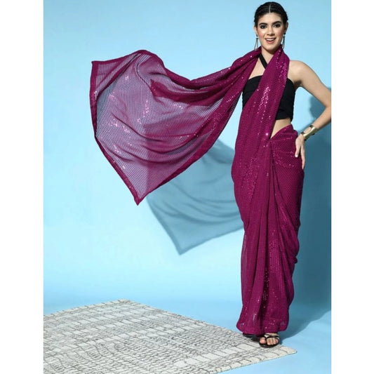 Wine Georgette Sequin Saree