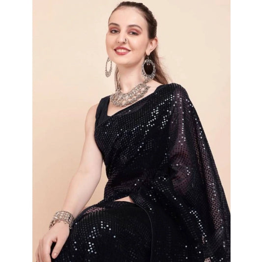 Black Georgette Sequin Saree