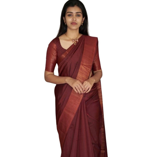 Maroon Silk Printed Saree