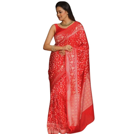 Orange Silk Printed Saree