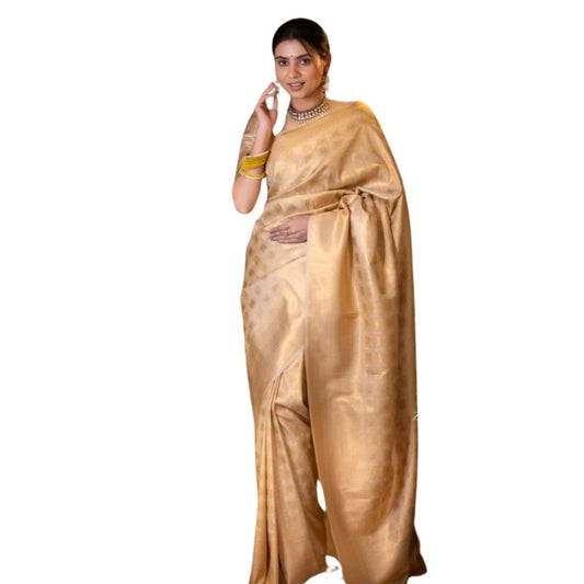 Cream Silk Printed Saree