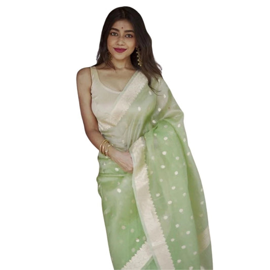 Pista Green Cotton Printed Saree