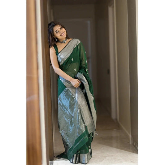 Green Cotton Printed Saree