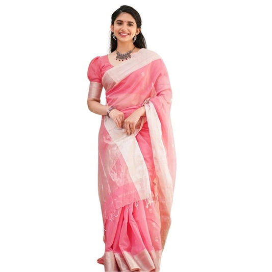 Pink Cotton Printed Saree