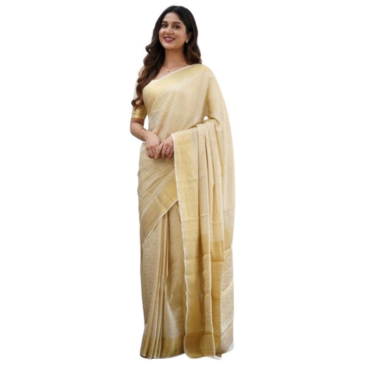Cream Silk Printed Saree