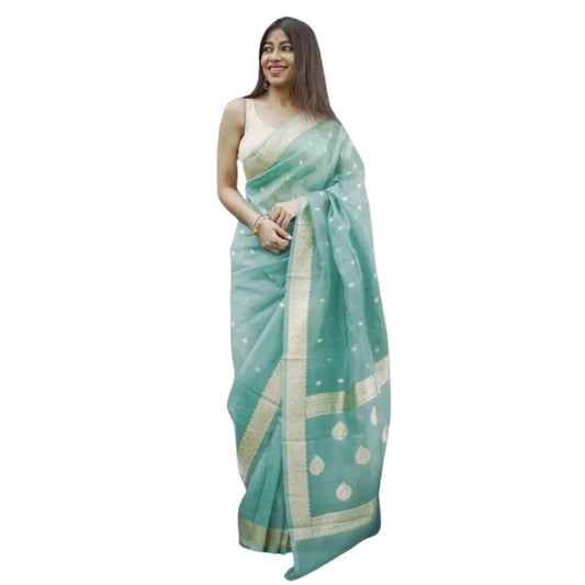 Sky Blue Cotton Printed Saree